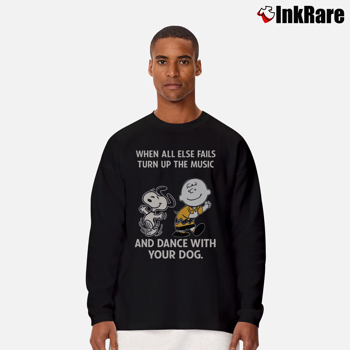 Snoopy Charlie Brown Dance With Your Dog Men’s Long-Sleeve Tee in black – Versatile Layering Men’s Snoopy Charlie Brown Dance With Your Dog Long-Sleeve Shirt in black | Sleek, Lightweight, Year-Round Wear