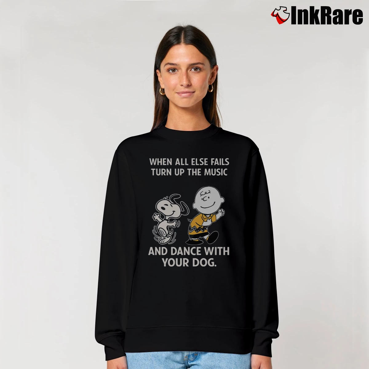 Snoopy Charlie Brown Dance With Your Dog Women’s Relaxed Sweatshirt in black – Cozy Casual Women’s Snoopy Charlie Brown Dance With Your Dog Relaxed Sweatshirt in black | Soft, Laid-Back Vibe