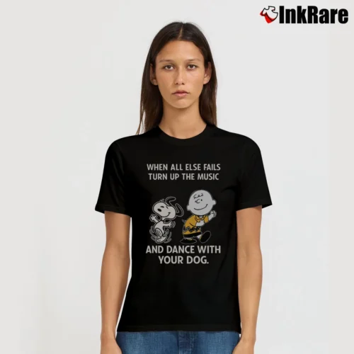 Snoopy Charlie Brown Dance With Your Dog Women’s Tee in black – Effortless Style Women’s Snoopy Charlie Brown Dance With Your Dog T-Shirt in black | Soft, Flattering Fit