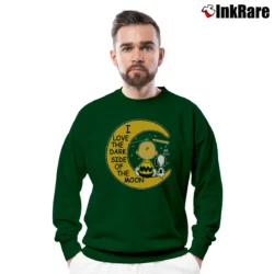 Men’s Snoopy Charlie Brown I Love The Dark Side Of The Moon Crewneck Sweatshirt in forest green | Cozy Fabric, Clean Style