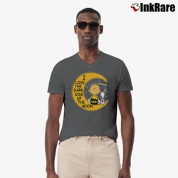 Men’s Snoopy Charlie Brown I Love The Dark Side Of The Moon V-Neck Tee in charcoal | Sharp, Breathable, Everyday Staple