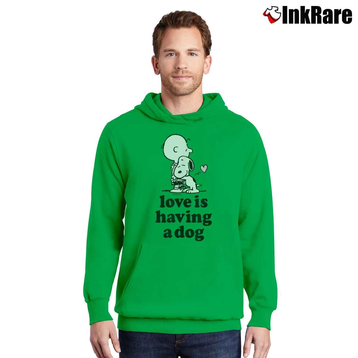 Men’s snoopy charlie brown love having dog Pullover Hoodie in irish green | Cozy, Durable, Modern Fit