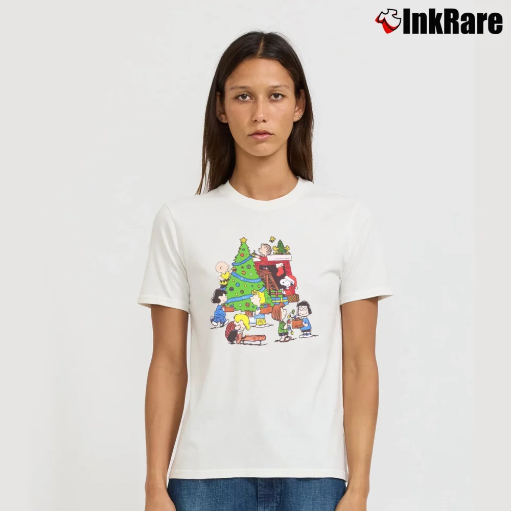 Women’s Snoopy Charlie Brown Peanuts Christmas Signature T-Shirt in white | Soft, Flattering Fit