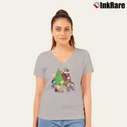 Women’s Snoopy Charlie Brown Peanuts Christmas V-Neck Tee in sport grey | Chic Neckline, Soft Texture