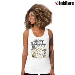 Women’s Snoopy Charlie Brown Pilgrim Thanksgiving Tank Top in white | Lightweight, Movement-Friendly