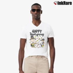 Men’s Snoopy Charlie Brown Pilgrim Thanksgiving V-Neck Tee in white | Sharp, Breathable, Everyday Staple