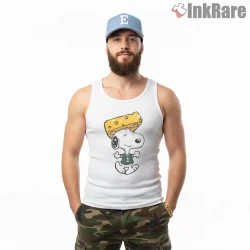 Snoopy Cheesehead Distressed Sports Shirt on white tank top for men graphic tee