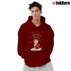 Men’s Snoopy Christmas Begins With Christ Peanuts Pullover Hoodie in maroon | Cozy, Durable, Modern Fit