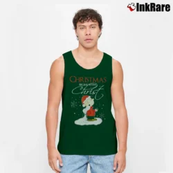 Men’s Snoopy Christmas Begins With Christ Peanuts Tank Top in forest green | Breathable, Active-Friendly Design