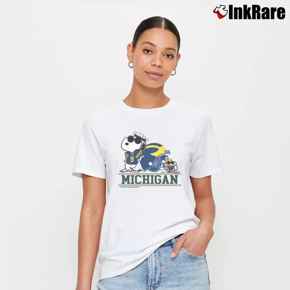 Women’s Snoopy College Football Rose Bowl Michigan 2024 Classic Signature T-Shirt in white | Soft, Flattering Fit