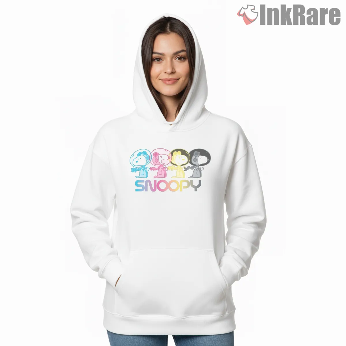 Snoopy Cosmic Friends Retro Space Hoodie White Snoopy Cosmic Friends Retro Space Shirt on white hoodie for women graphic tee
