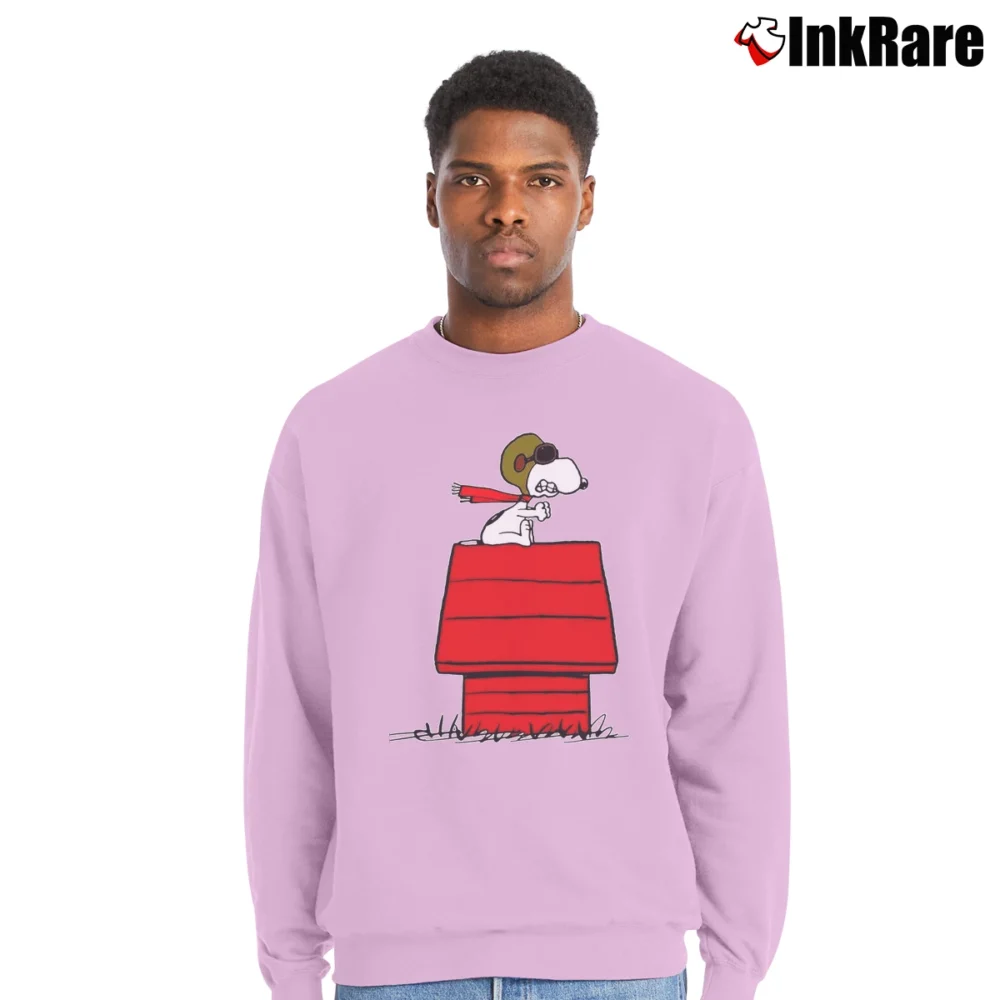 Men’s Snoopy Curse You Red Baron Funny Crewneck Sweatshirt in light pink | Cozy Fabric, Clean Style