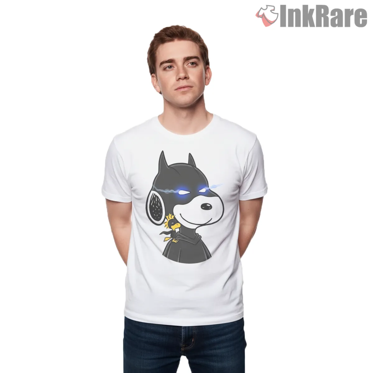 Snoopy Dark Knight Superhero Parody Short Sleeve White Snoopy Dark Knight Superhero Parody Shirt on white short sleeve shirt for men graphic tee