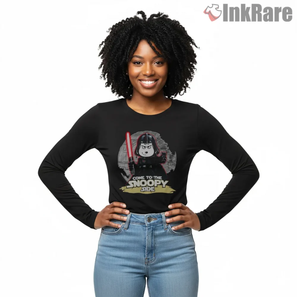 Snoopy Dark Side Parody Lightsaber Shirt on black long sleeve shirt for women graphic tee