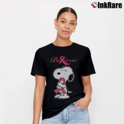 Women’s Snoopy Dog Believe Breast Cancer Awareness T-Shirt in black | Soft, Flattering Fit
