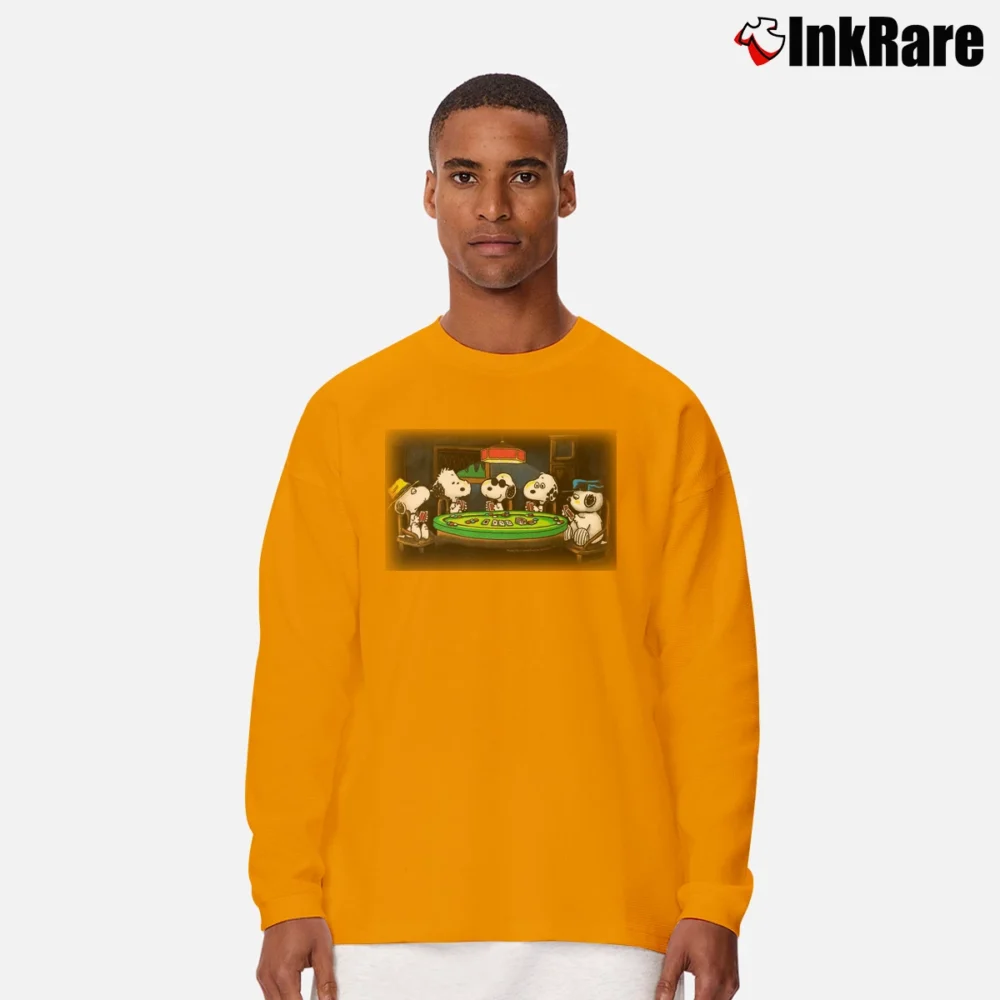 Men’s Snoopy Dogs Playing Cards Long-Sleeve Shirt in orange | Sleek, Lightweight, Year-Round Wear