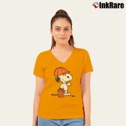 Women’s Snoopy Dollars Against Diabetes V-Neck Tee in orange | Chic Neckline, Soft Texture
