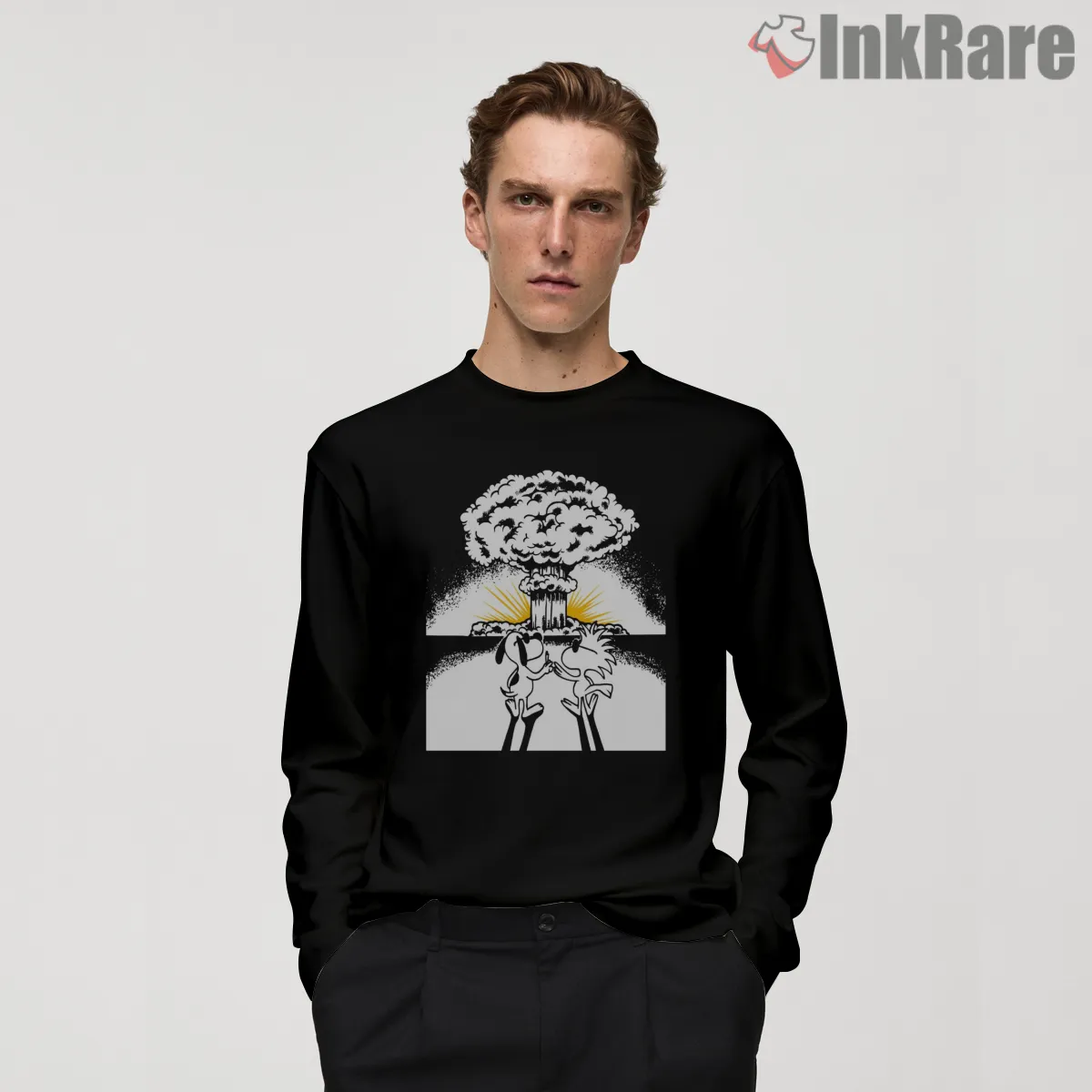 Snoopy Doomsday Comic Explosion Parody Long Sleeve Black Snoopy Doomsday Comic Explosion Parody Shirt on black long sleeve shirt for men graphic tee