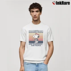 Men’s Snoopy Drinking Coffee I Hate Morning People Classic T-Shirt in white | Soft, Breathable Everyday Wear