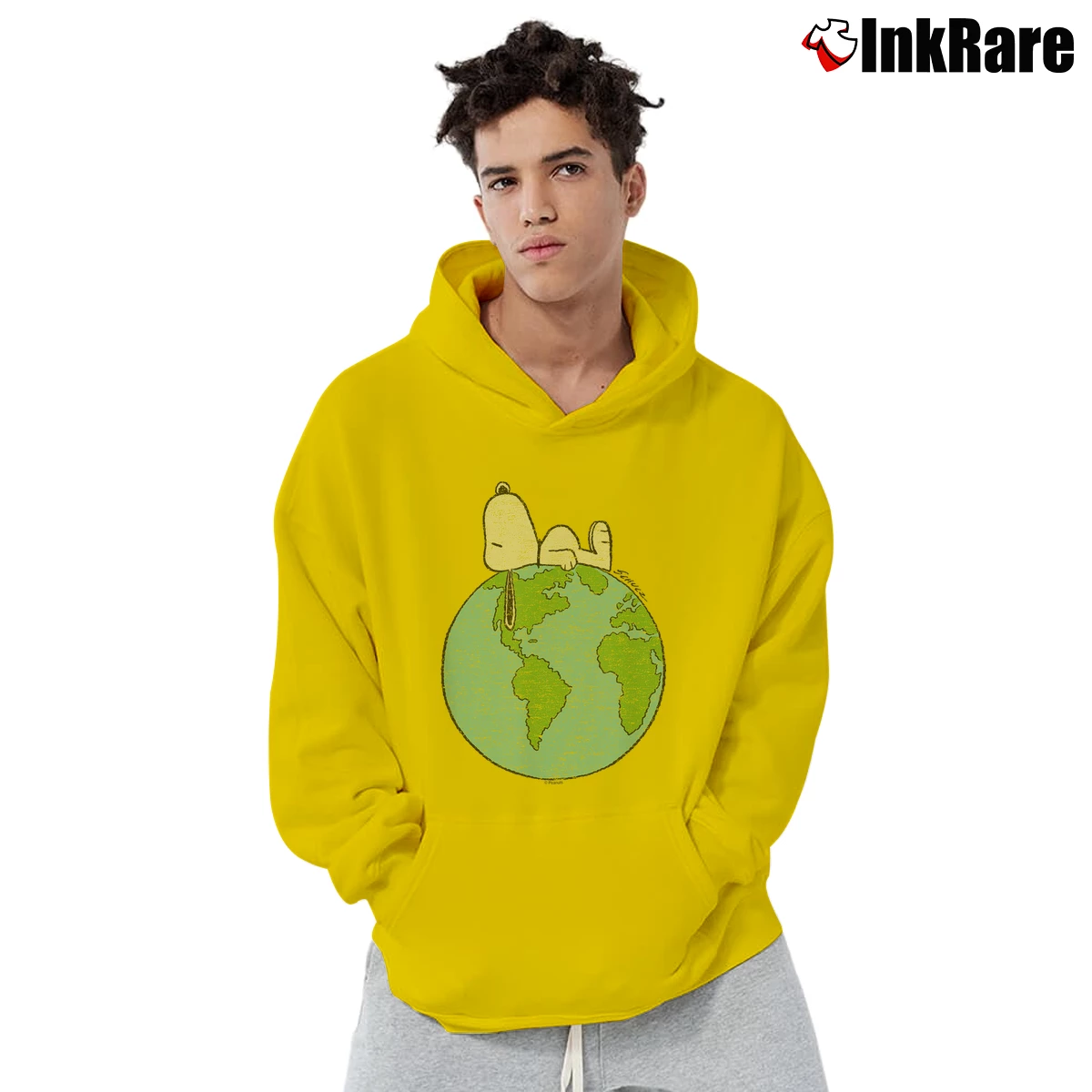 snoopy earth day laying on top of the world Men’s Pullover Hoodie in yellow – Ultimate Warmth Men’s snoopy earth day laying on top of the world Pullover Hoodie in yellow | Cozy, Durable, Modern Fit