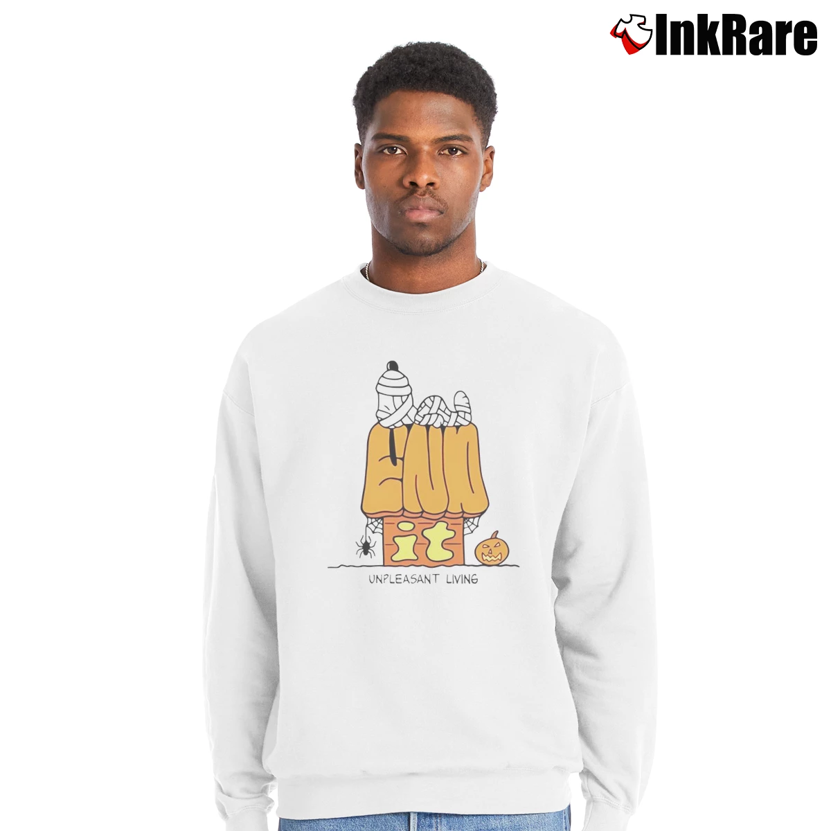 Men’s snoopy end it unpleasant living halloween Crewneck Sweatshirt in white | Cozy Fabric, Clean Style