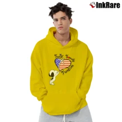 Men’s Snoopy Faith Family Freedom 4th Of July Pullover Hoodie in yellow | Cozy, Durable, Modern Fit