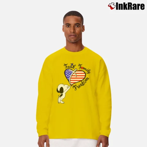 Men’s Snoopy Faith Family Freedom 4th Of July Long-Sleeve Shirt in yellow | Sleek, Lightweight, Year-Round Wear