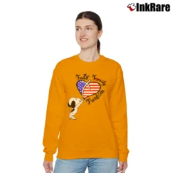 Women’s Snoopy Faith Family Freedom 4th Of July Relaxed Sweatshirt in orange | Soft, Laid-Back Vibe