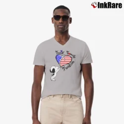 Men’s Snoopy Faith Family Freedom 4th Of July V-Neck Tee in sport grey | Sharp, Breathable, Everyday Staple