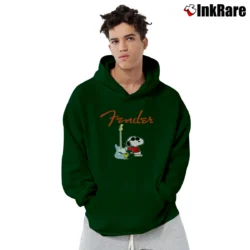 Men’s Snoopy Fender Guitar Player Pullover Hoodie in forest green | Cozy, Durable, Modern Fit