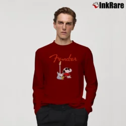 Men’s Snoopy Fender Guitar Player Long-Sleeve Shirt in maroon | Sleek, Lightweight, Year-Round Wear