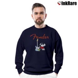 Men’s Snoopy Fender Guitar Player Crewneck Sweatshirt in navy | Cozy Fabric, Clean Style