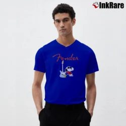 Men’s Snoopy Fender Guitar Player V-Neck Tee in royal blue | Sharp, Breathable, Everyday Staple