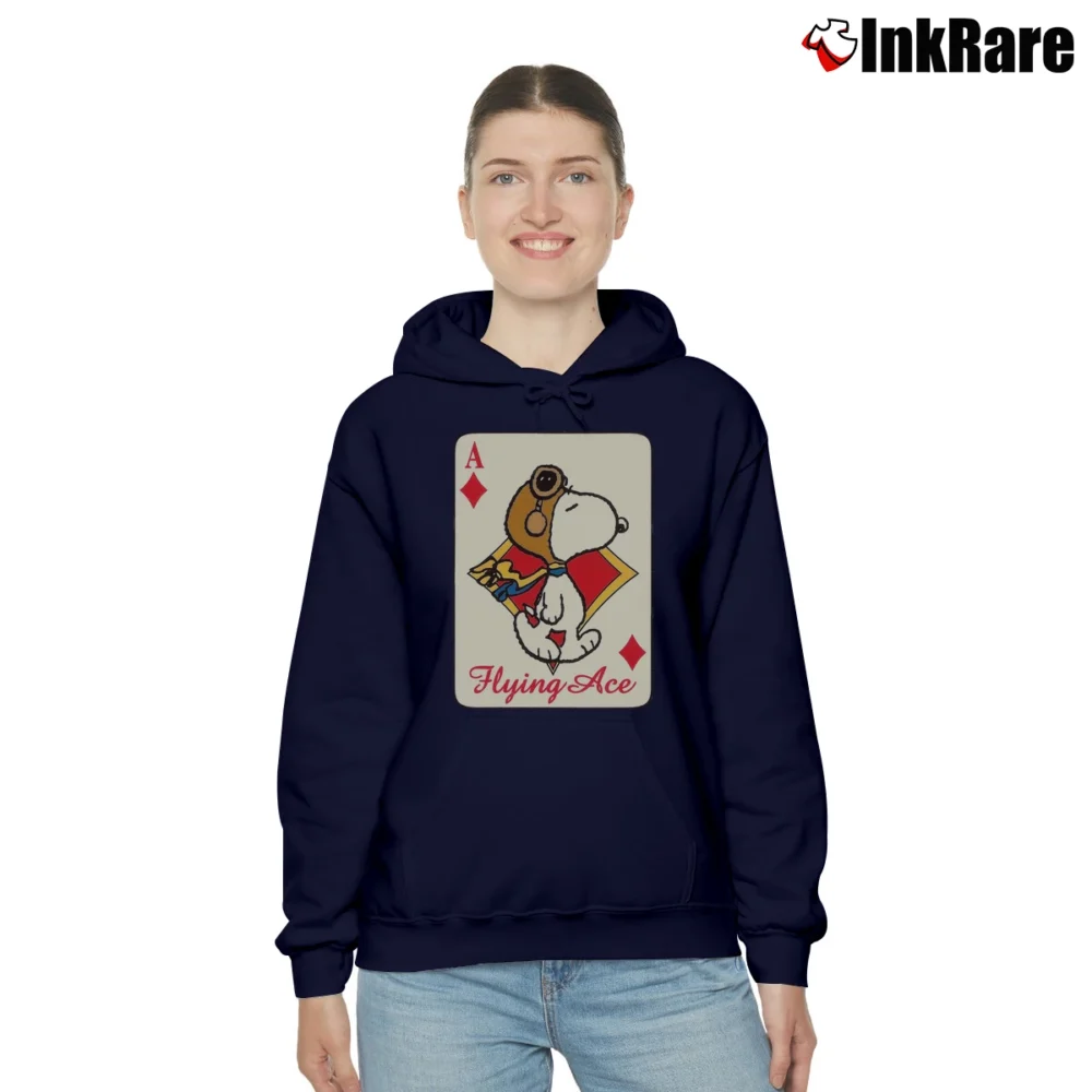 Women’s Snoopy Flying Ace Funny Card Cozy Hoodie in navy | Warm, Structured, Stylish