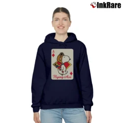 Women’s Snoopy Flying Ace Funny Card Cozy Hoodie in navy | Warm, Structured, Stylish