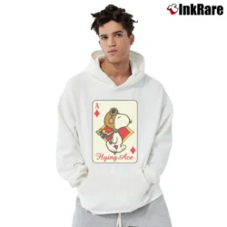 Men’s Snoopy Flying Ace Funny Card Pullover Hoodie in white | Cozy, Durable, Modern Fit