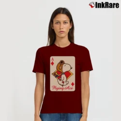 Women’s Snoopy Flying Ace Funny Card Signature T-Shirt in maroon | Soft, Flattering Fit