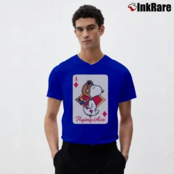 Men’s Snoopy Flying Ace Funny Card V-Neck Tee in royal blue | Sharp, Breathable, Everyday Staple