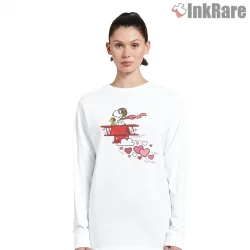 Snoopy Flying Ace Valentine Heart Sky Shirt on white long sleeve shirt for women graphic tee