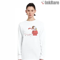 Snoopy Flying Ace Valentine Hearts Shirt on white long sleeve shirt for women graphic tee