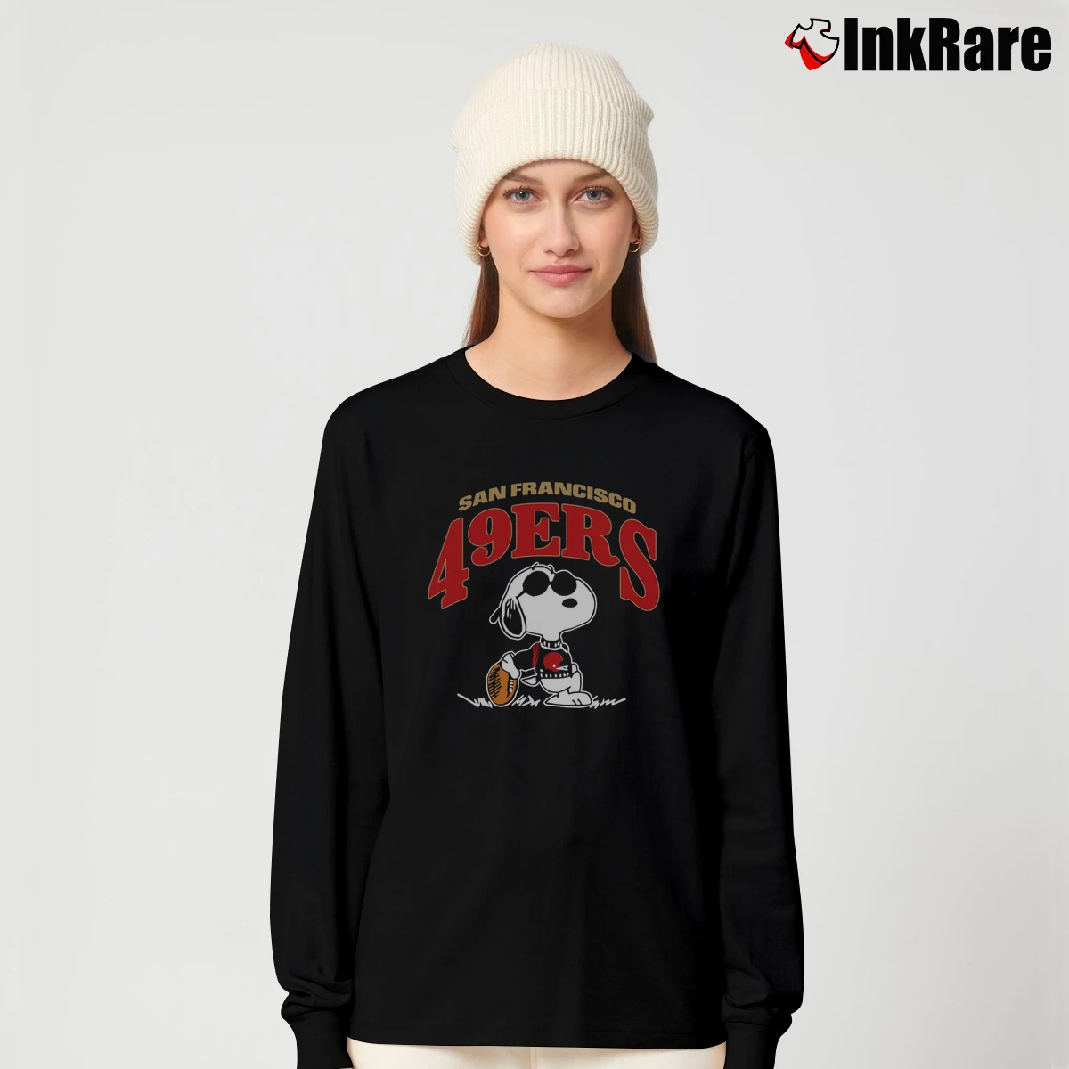 Snoopy Football San Francisco 49ers Logo Women’s Long-Sleeve Top in black – Effortless Layer Women’s Snoopy Football San Francisco 49ers Logo Long-Sleeve Top in black | Sleek, Versatile, All-Season