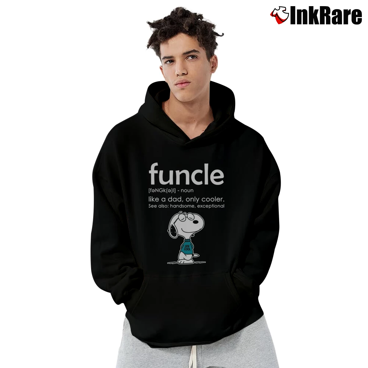 Men’s Snoopy Funcle Like A Dad Only Cooler Handsome Exceptional Pullover Hoodie in black | Cozy, Durable, Modern Fit