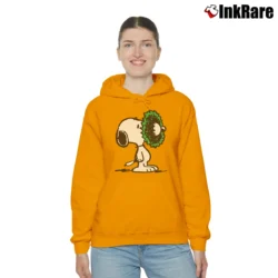 Women’s Snoopy Funny Christmas Holiday Wreath Cozy Hoodie in orange | Warm, Structured, Stylish