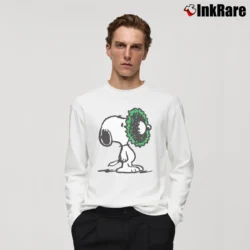 Men’s Snoopy Funny Christmas Holiday Wreath Long-Sleeve Shirt in white | Sleek, Lightweight, Year-Round Wear