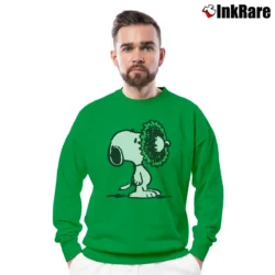 Men’s Snoopy Funny Christmas Holiday Wreath Crewneck Sweatshirt in irish green | Cozy Fabric, Clean Style