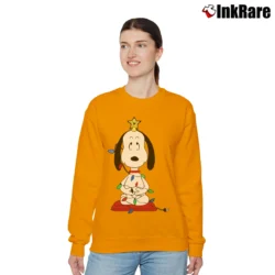 Women’s Snoopy Funny Christmas Tree Relaxed Sweatshirt in orange | Soft, Laid-Back Vibe