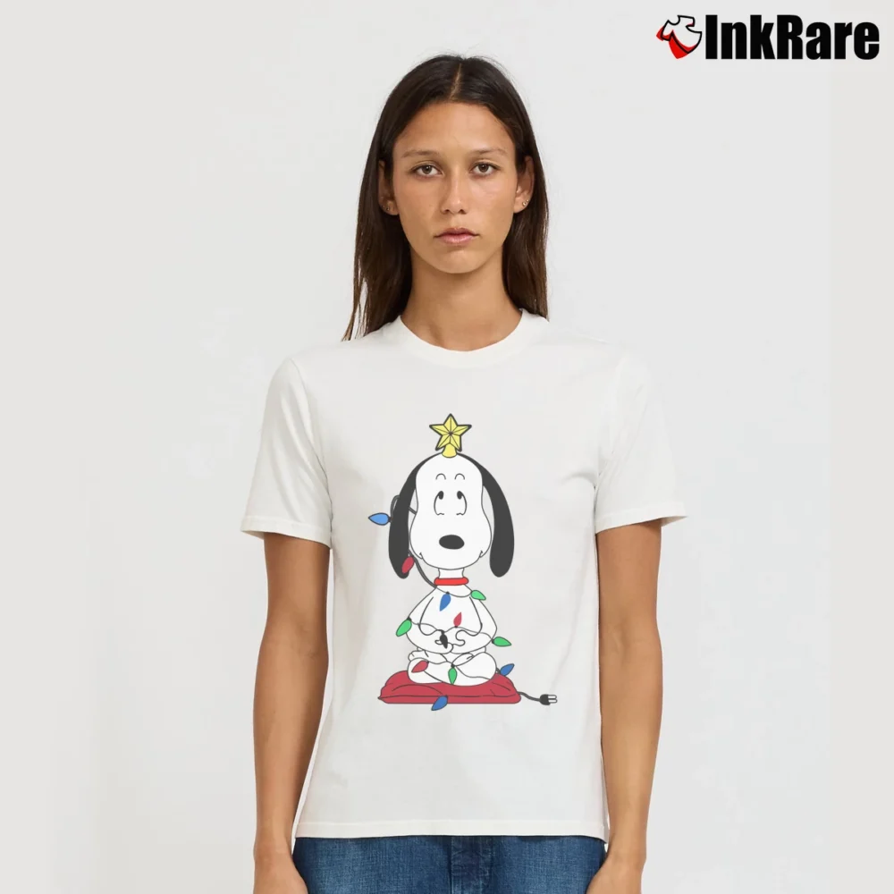 Women’s Snoopy Funny Christmas Tree Signature T-Shirt in white | Soft, Flattering Fit