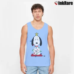 Men’s Snoopy Funny Christmas Tree Tank Top in light blue | Breathable, Active-Friendly Design
