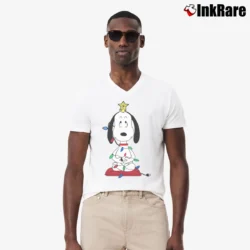 Men’s Snoopy Funny Christmas Tree V-Neck Tee in white | Sharp, Breathable, Everyday Staple