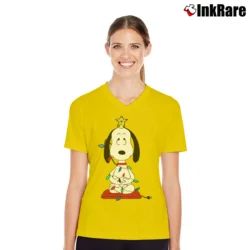 Women’s Snoopy Funny Christmas Tree V-Neck Tee in yellow | Chic Neckline, Soft Texture